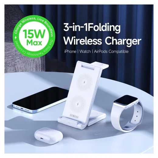 Duzzona 3-in-1 Draadloze Oplader 15W Telefoon/Oortjes/Apple Watch Wit afbeelding 4