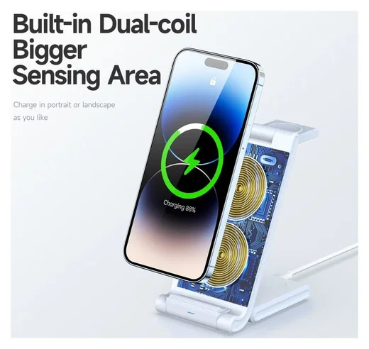 Duzzona 3-in-1 Draadloze Oplader 15W Telefoon/Oortjes/Apple Watch Wit afbeelding 12