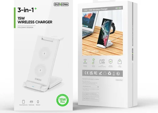 Duzzona 3-in-1 Draadloze Oplader 15W Telefoon/Oortjes/Samsung Watch afbeelding 13