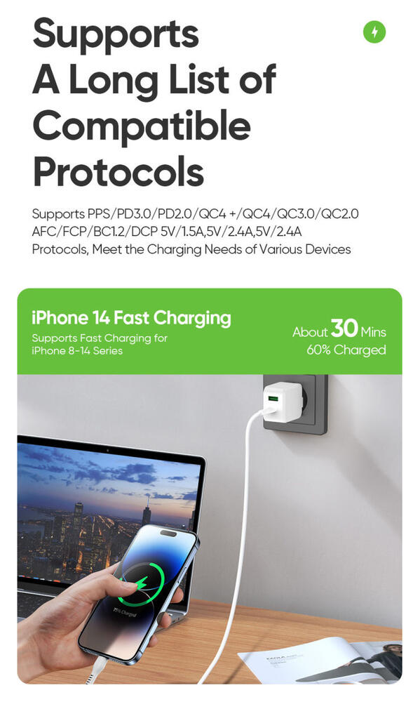 Duzzona GaN Snellader 30W met Power Delivery en Quick Charge Wit afbeelding 8