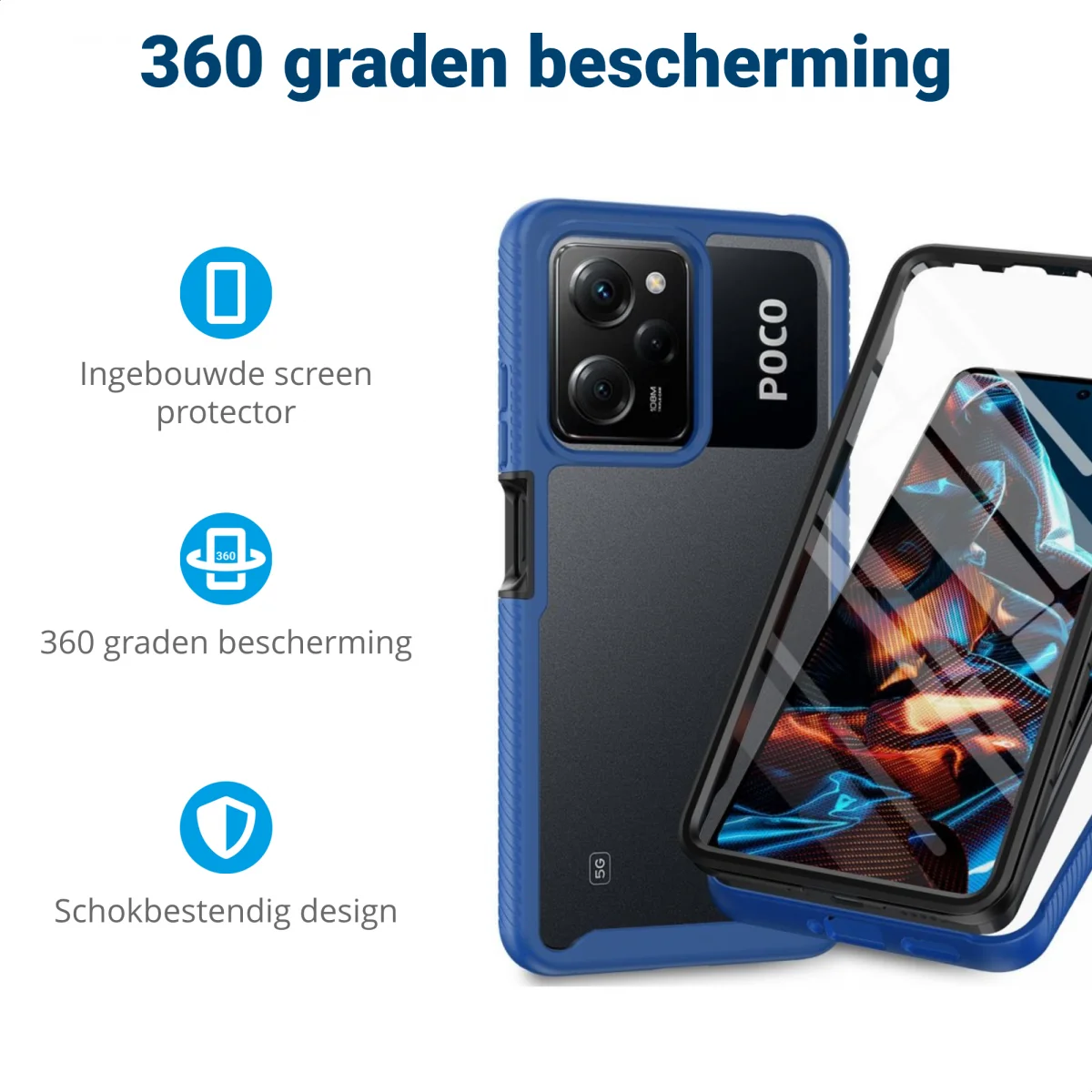 Xiaomi Redmi Note 12 Pro 5G / Poco X5 Pro Hoesje Full Protect 360° Blauw afbeelding 2