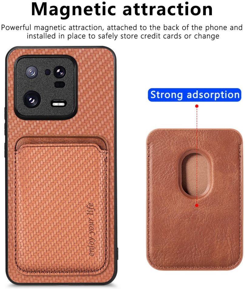 Xiaomi 13 Pro Hoesje Carbon Fiber met Magnetische Kaarthouder Bruin afbeelding 3