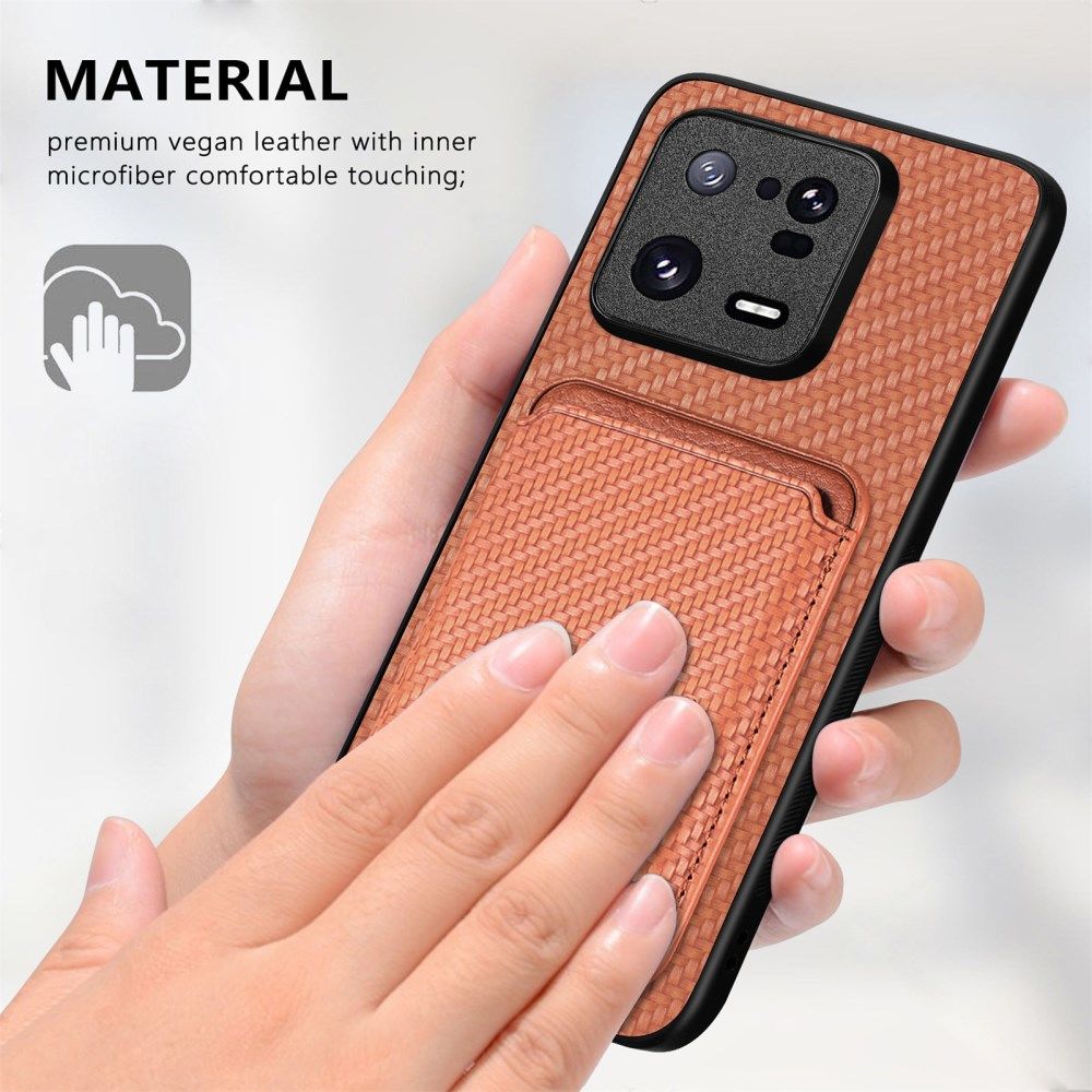 Xiaomi 13 Pro Hoesje Carbon Fiber met Magnetische Kaarthouder Bruin afbeelding 5