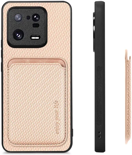 Xiaomi 13 Pro Hoesje Carbon Fiber met Magnetische Kaarthouder Khaki afbeelding 6