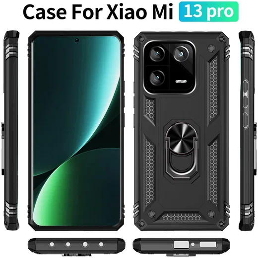Xiaomi 13 Pro Hoesje Magnetische Kickstand Back Cover Zwart afbeelding 7