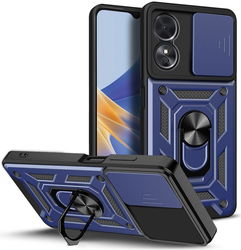Oppo A17 Hoesje met Camera Slider en Kickstand Ring Blauw afbeelding