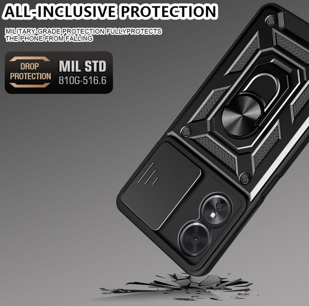 Oppo A17 Hoesje met Camera Slider en Kickstand Ring Blauw afbeelding 2