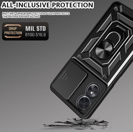 Oppo A17 Hoesje met Camera Slider en Kickstand Ring Blauw afbeelding 2