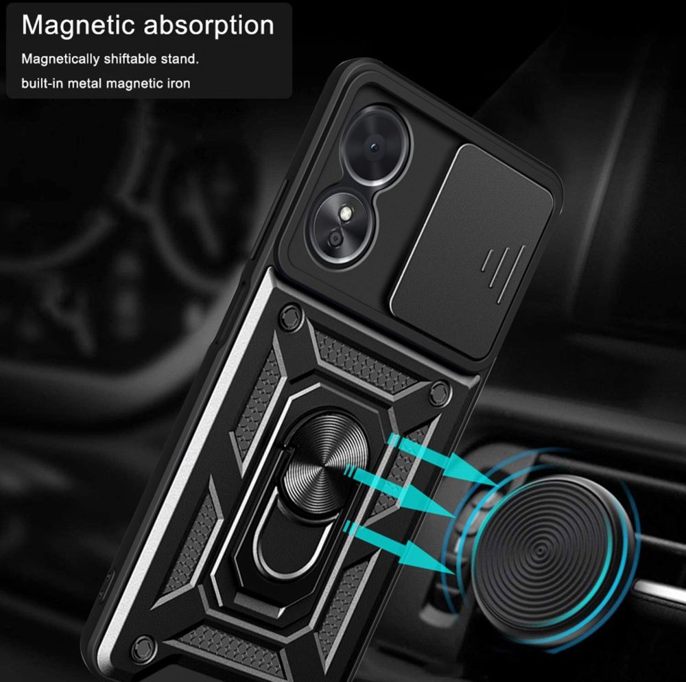 Oppo A17 Hoesje met Camera Slider en Kickstand Ring Blauw afbeelding 3