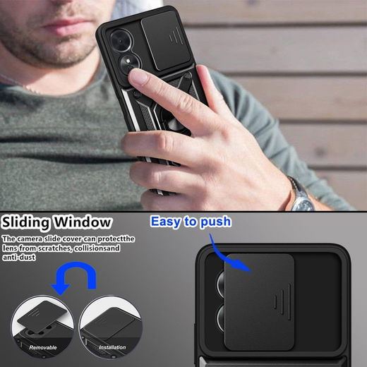 Oppo A17 Hoesje met Camera Slider en Kickstand Ring Blauw afbeelding 4