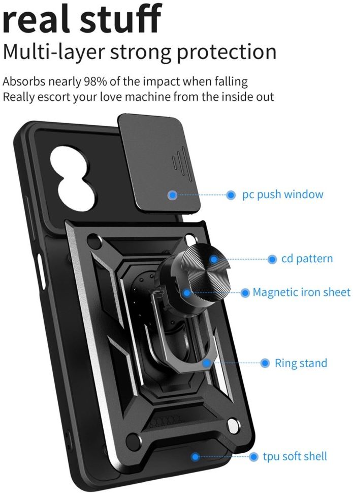 Oppo A17 Hoesje met Camera Slider en Kickstand Ring Blauw afbeelding 8