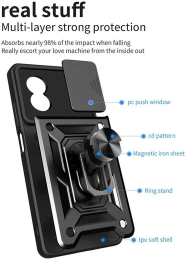 Oppo A17 Hoesje met Camera Slider en Kickstand Ring Blauw afbeelding 8