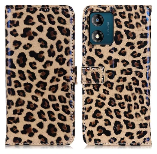 Motorola Moto E13 Hoesje Portemonnee Book Case Luipaard Print afbeelding 1