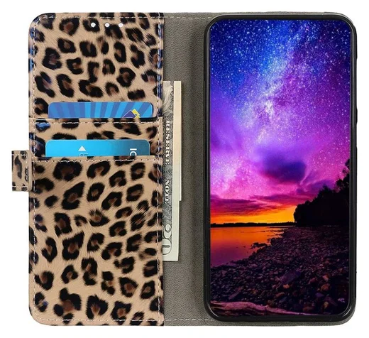 Motorola Moto E13 Hoesje Portemonnee Book Case Luipaard Print afbeelding 2