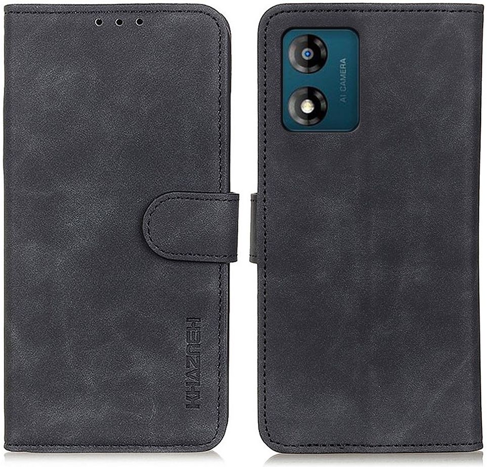 KHAZNEH Motorola Moto E13 Hoesje Retro Wallet Book Case Zwart afbeelding 2
