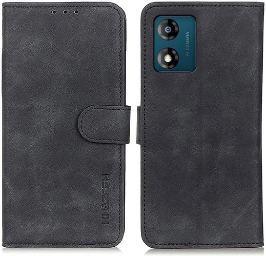 KHAZNEH Motorola Moto E13 Hoesje Retro Wallet Book Case Zwart afbeelding 2