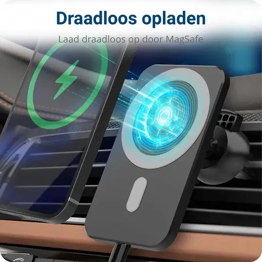 Ventilatierooster MagSafe Telefoonhouder Auto met Opladen 15W Zwart afbeelding 3