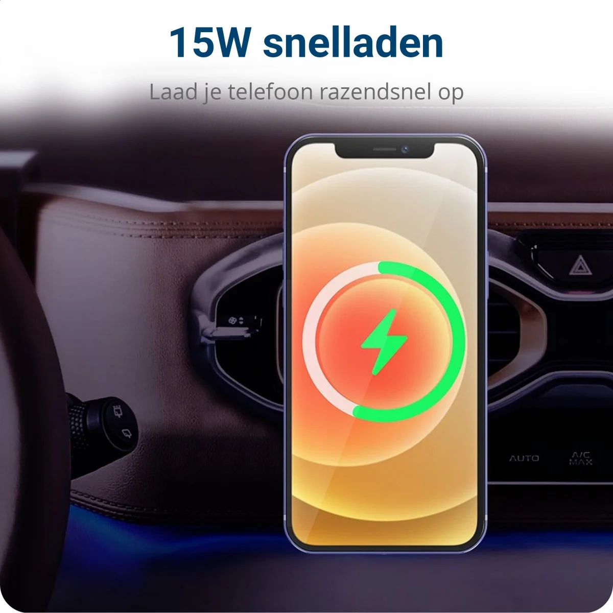 Ventilatierooster MagSafe Telefoonhouder Auto met Opladen 15W Zwart afbeelding 2