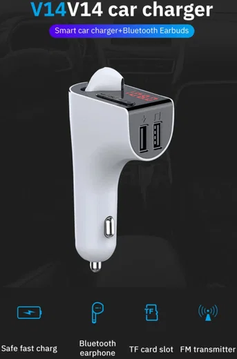 Bluetooth 5.0 Muziek Transmitter met Dual USB Autolader + Wit Oordopje afbeelding 7