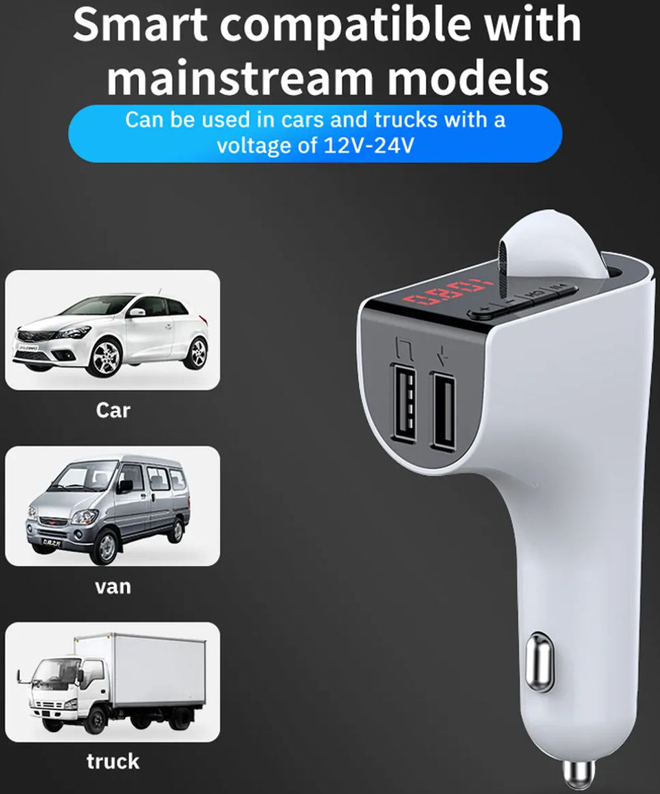 Bluetooth 5.0 Muziek Transmitter met Dual USB Autolader + Wit Oordopje afbeelding 8