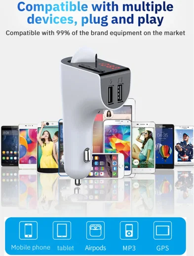 Bluetooth 5.0 Muziek Transmitter met Dual USB Autolader + Wit Oordopje afbeelding 9
