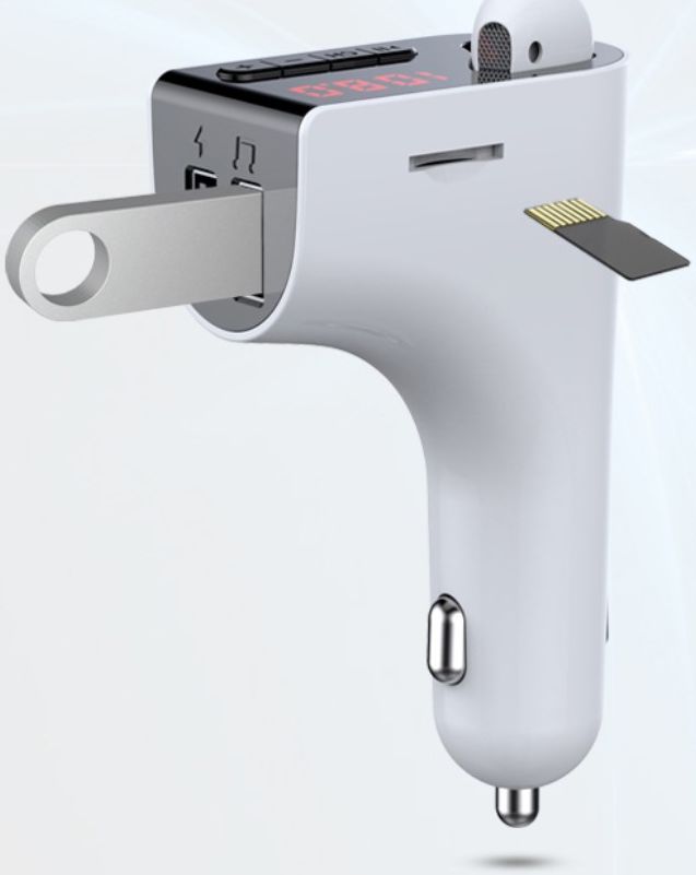 Bluetooth 5.0 Muziek Transmitter met Dual USB Autolader + Wit Oordopje afbeelding 11