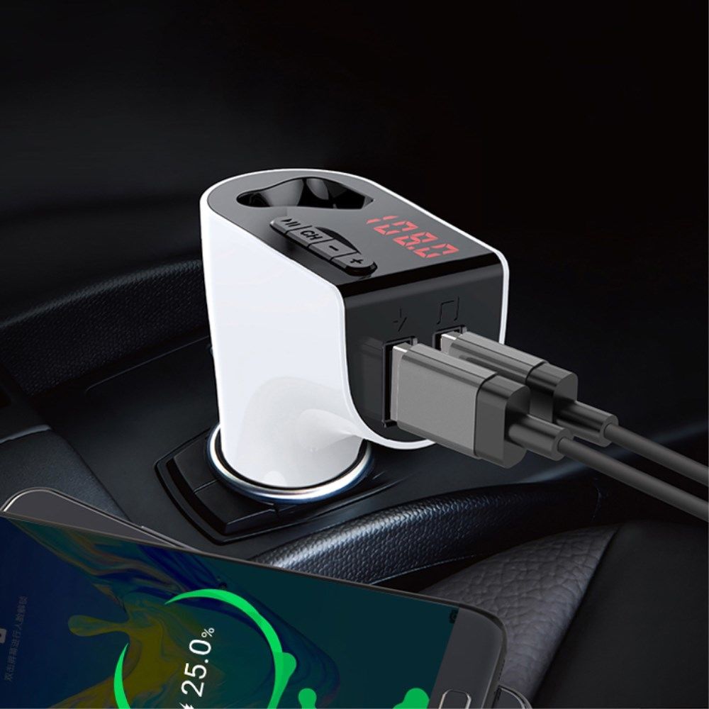 Bluetooth 5.0 Muziek Transmitter met Dual USB Autolader + Wit Oordopje afbeelding 12