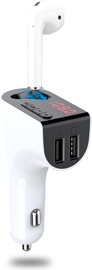 Bluetooth 5.0 Muziek Transmitter met Dual USB Autolader + Wit Oordopje afbeelding 1