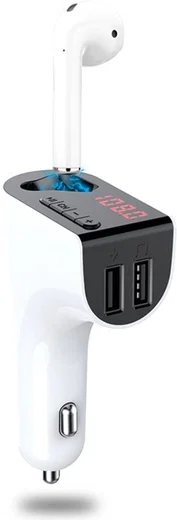 Bluetooth 5.0 Muziek Transmitter met Dual USB Autolader + Wit Oordopje afbeelding 1