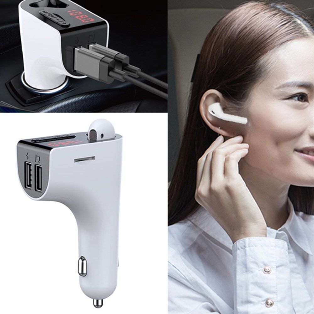 Bluetooth 5.0 Muziek Transmitter met Dual USB Autolader + Wit Oordopje afbeelding 13