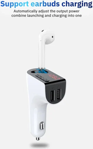 Bluetooth 5.0 Muziek Transmitter met Dual USB Autolader + Wit Oordopje afbeelding 3