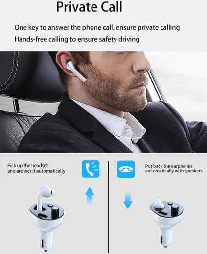 Auto Snellader met Bluetooth 5.0 Muziek FM Transmitter + Oordopje afbeelding 6