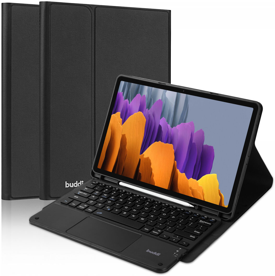Buddi Zuna Samsung Galaxy Tab S7+/S8+/S7 FE Hoes met QWERTY Toetsenbord Zwart afbeelding 2
