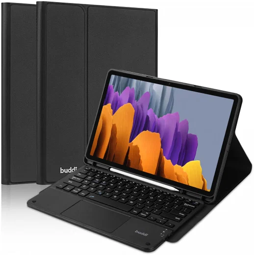 Buddi Zuna Samsung Galaxy Tab S7+/S8+/S7 FE Hoes met QWERTY Toetsenbord Zwart afbeelding 2