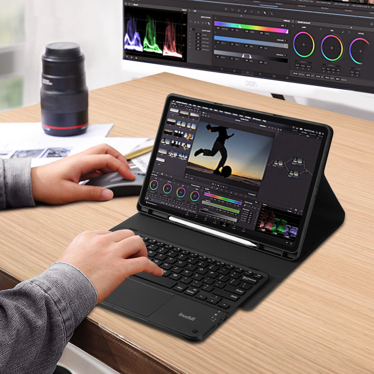 Buddi Zuna Samsung Galaxy Tab S7+/S8+/S7 FE Hoes met QWERTY Toetsenbord Zwart afbeelding 12