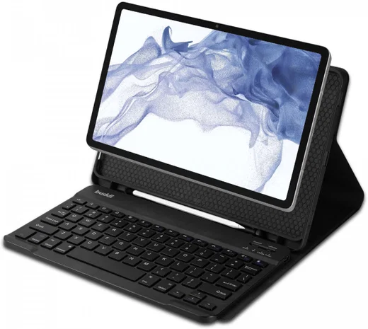 Buddi Zuna Samsung Galaxy Tab S8/S7 Hoes met QWERTY Toetsenbord Book Case Zwart afbeelding 1