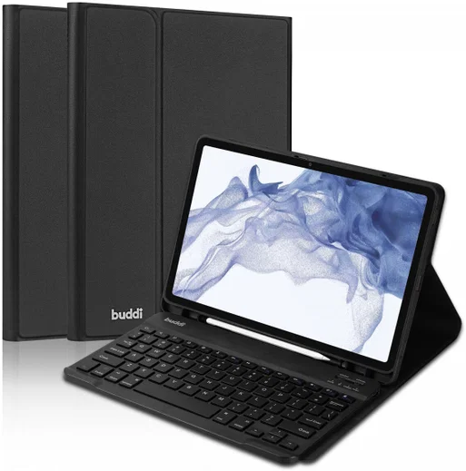 Buddi Zuna Samsung Galaxy Tab S8/S7 Hoes met QWERTY Toetsenbord Book Case Zwart afbeelding 2