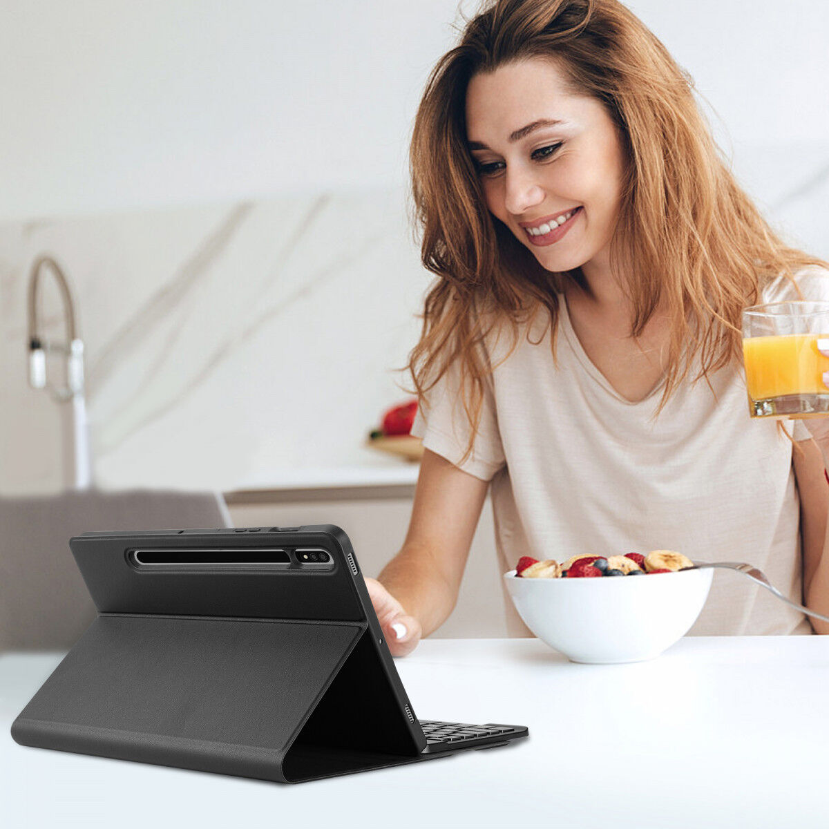 Buddi Zuna Samsung Galaxy Tab S8/S7 Hoes met QWERTY Toetsenbord Book Case Zwart afbeelding 10