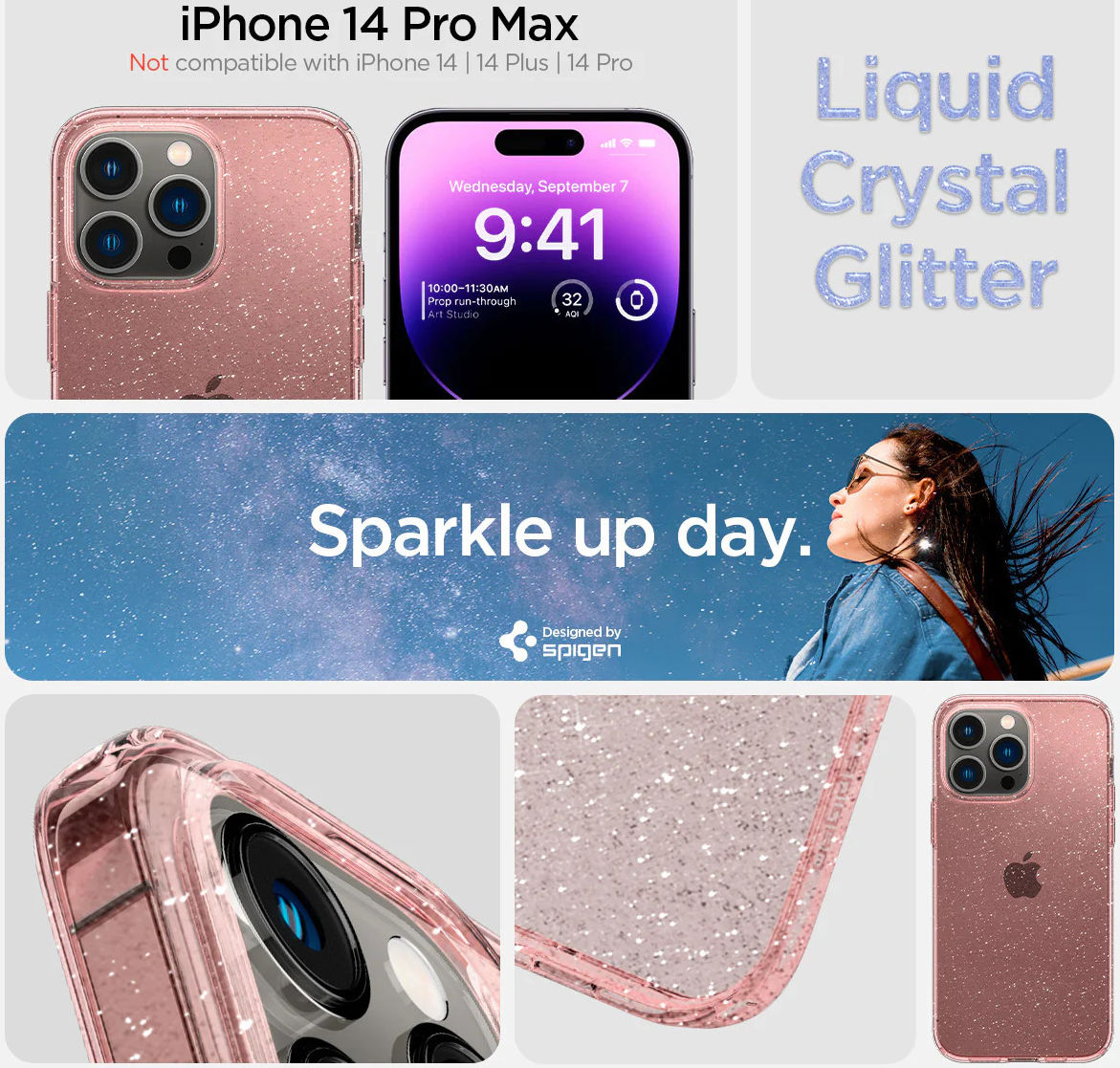 Spigen Liquid Crystal Apple iPhone 14 Pro Max Hoesje Glitter Roze afbeelding 6