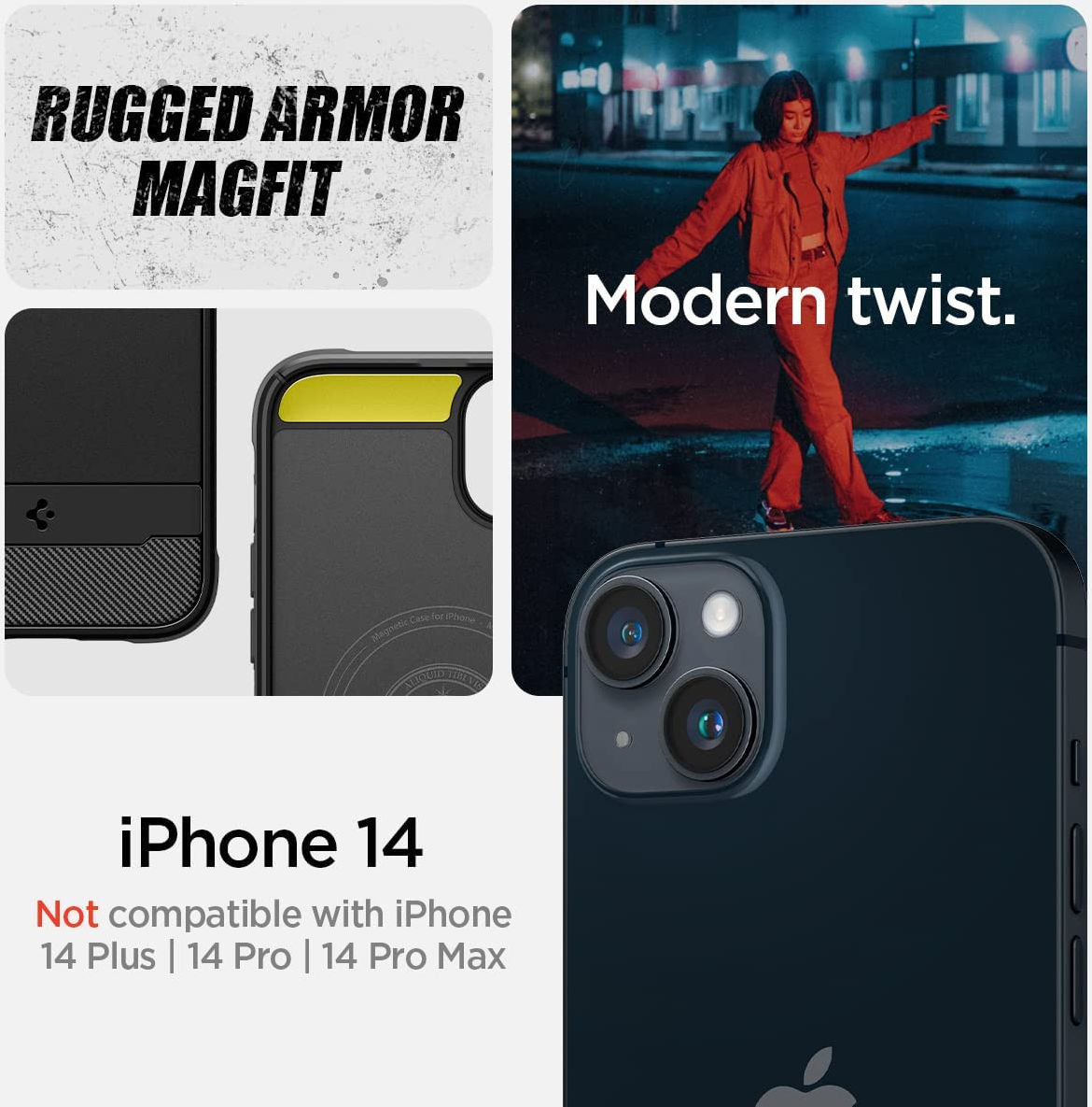 Spigen Rugged Armor Apple iPhone 14 Hoesje MagSafe Back Cover Zwart afbeelding 6