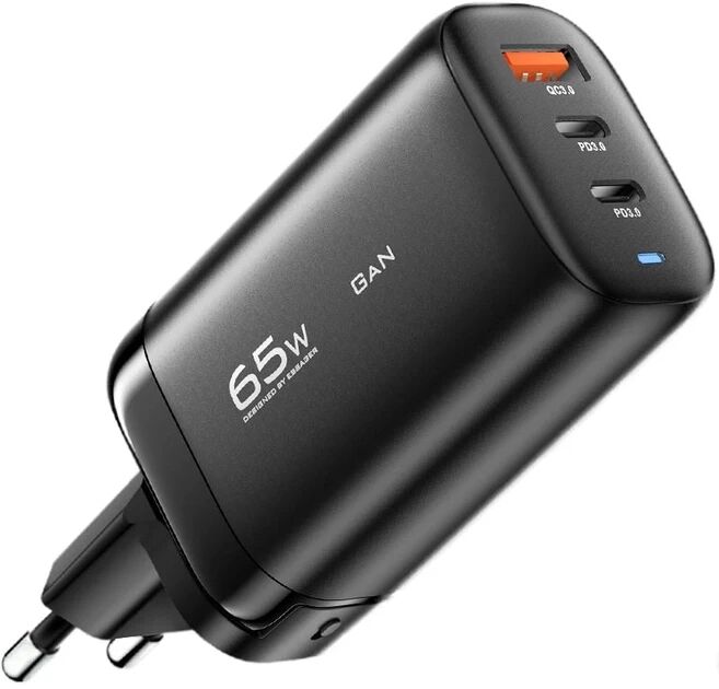 Essager GaN Snellader 65W Power Delivery en Quick Charge Adapter Zwart afbeelding 1