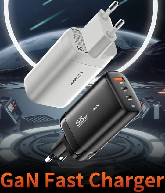 Essager GaN Snellader 65W Power Delivery en Quick Charge Adapter Zwart afbeelding 2