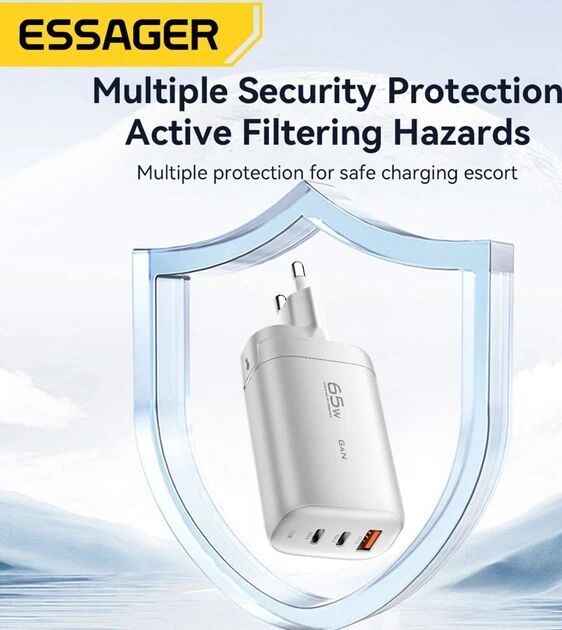 Essager GaN Snellader 65W Power Delivery en Quick Charge Adapter Wit afbeelding 7