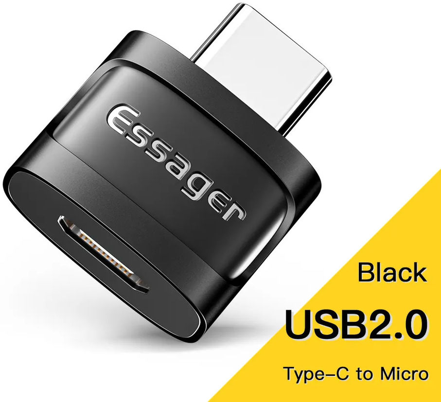 Essager USB-C naar Micro USB Adapter 3A On The Go Converter Zwart afbeelding 2
