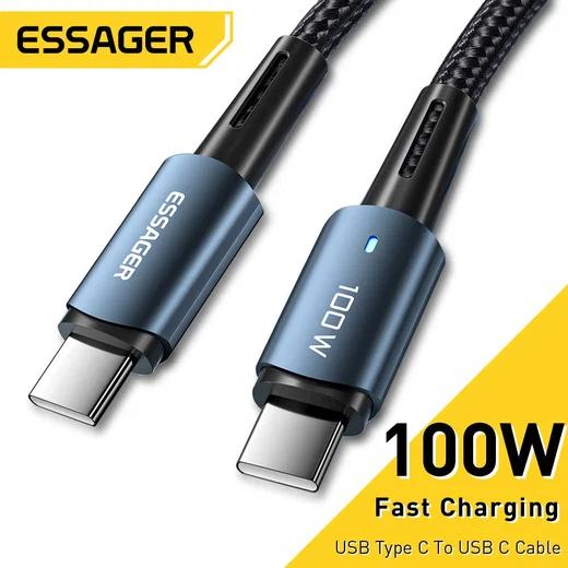 Essager 100W USB-C Snellaad Kabel 5A 1M Blauw afbeelding 2