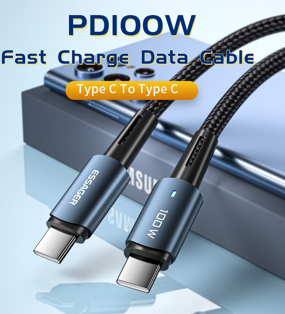 Essager 100W USB-C Snellaad Kabel 5A 1M Blauw afbeelding 7