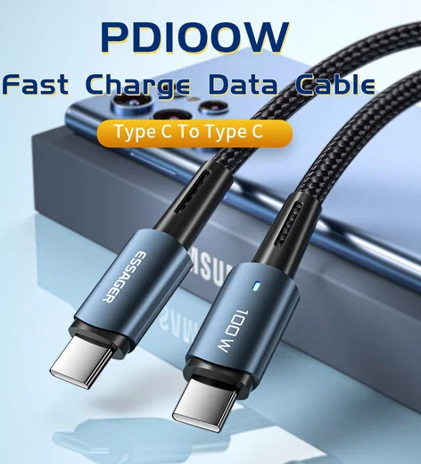 Essager 100W USB-C Snellaad Kabel 5A 1M Blauw afbeelding 7