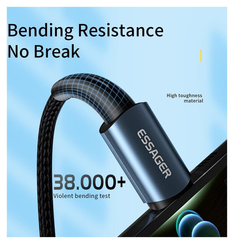 Essager 100W USB-C Snellaad Kabel 5A 2M Blauw afbeelding 6
