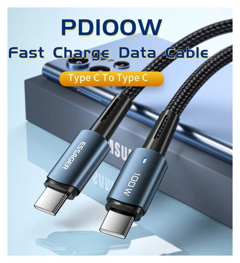Essager 100W USB-C Snellaad Kabel 5A 2M Blauw afbeelding 7