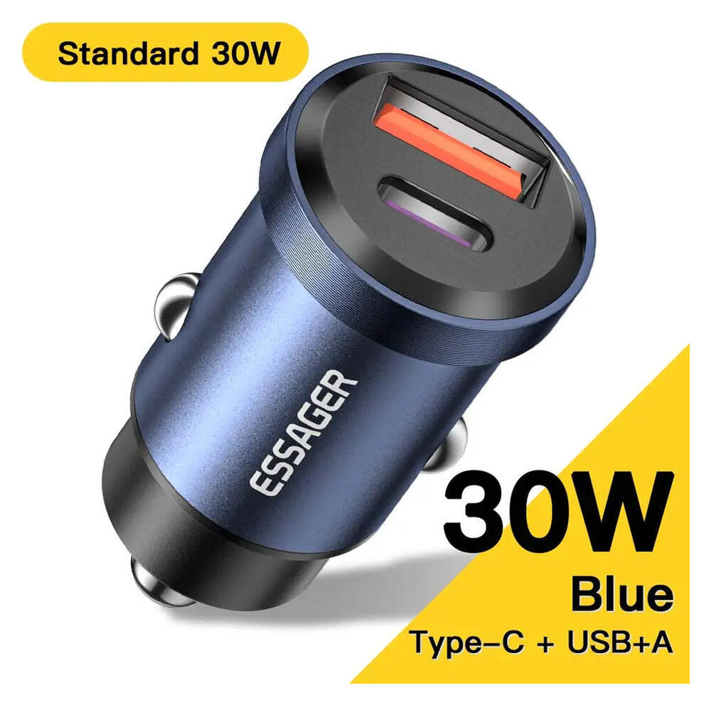 Essager USB/USB-C Autolader 30W Power Delivery en Quick Charge Blauw afbeelding 2